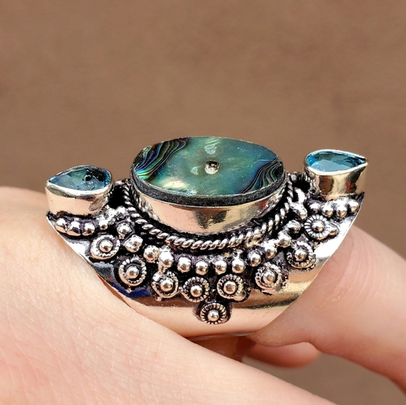 New Abalone Shell & Blue Topaz Silver Ring. - Picture 11 of 16